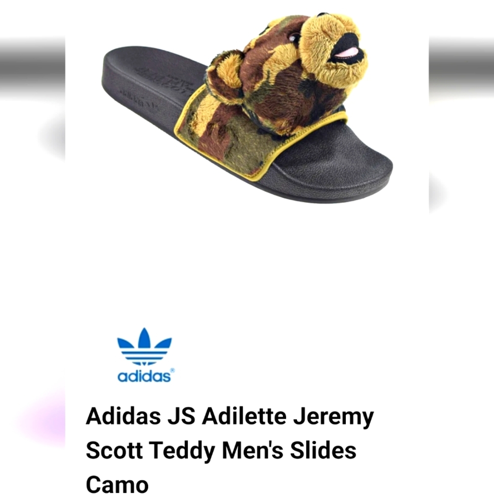 NWT Unisex Adidas Jeremy Scott Adilette Camo Teddy Slides - Picture 9 of 11